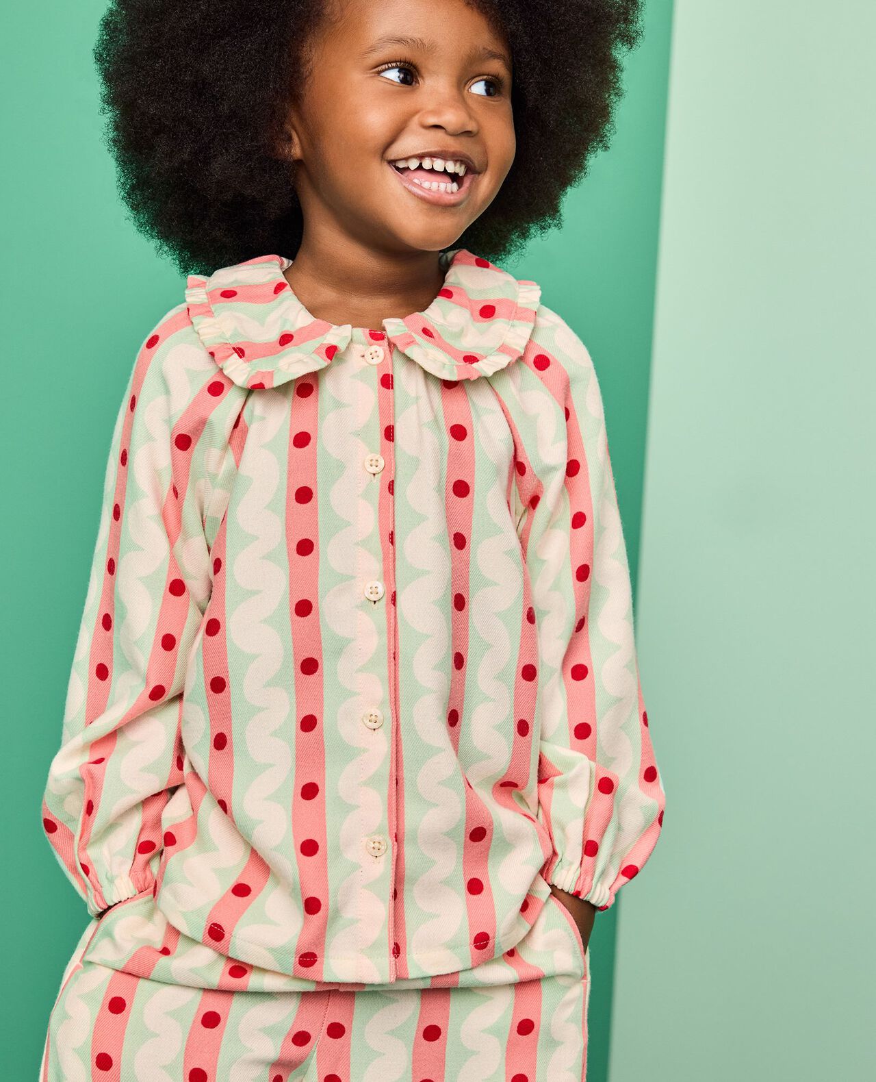 Holiday Flannel Ruffle Pajama Set in Candy Stripes - main