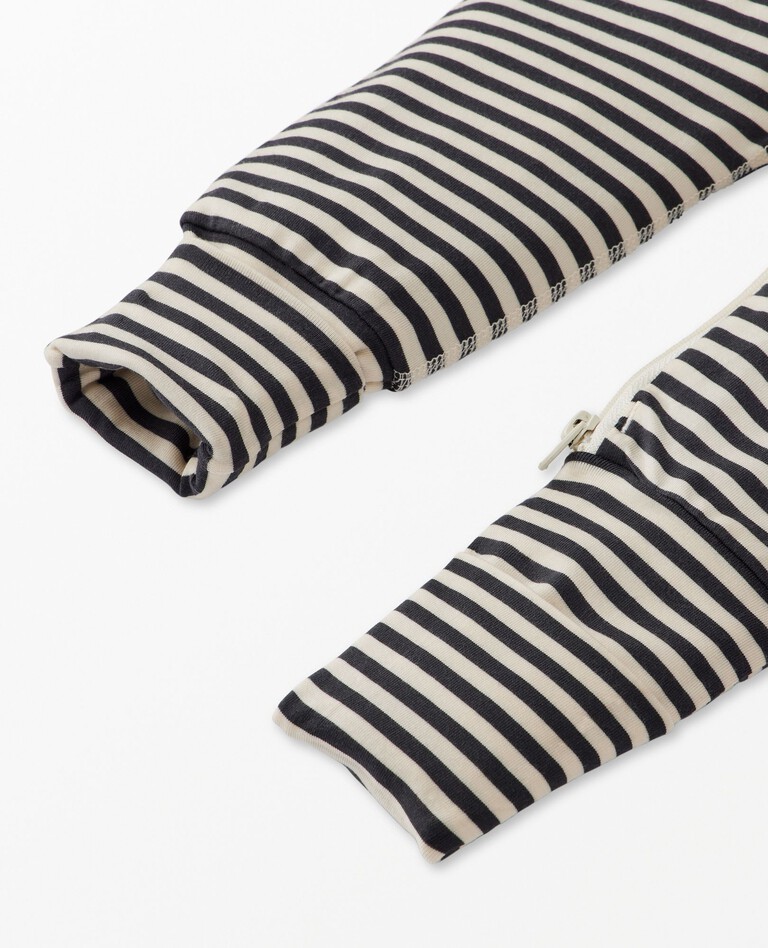 Baby Striped 2-Way Zip Sleeper in HannaSoft™ in Soft Black/Ecru - main