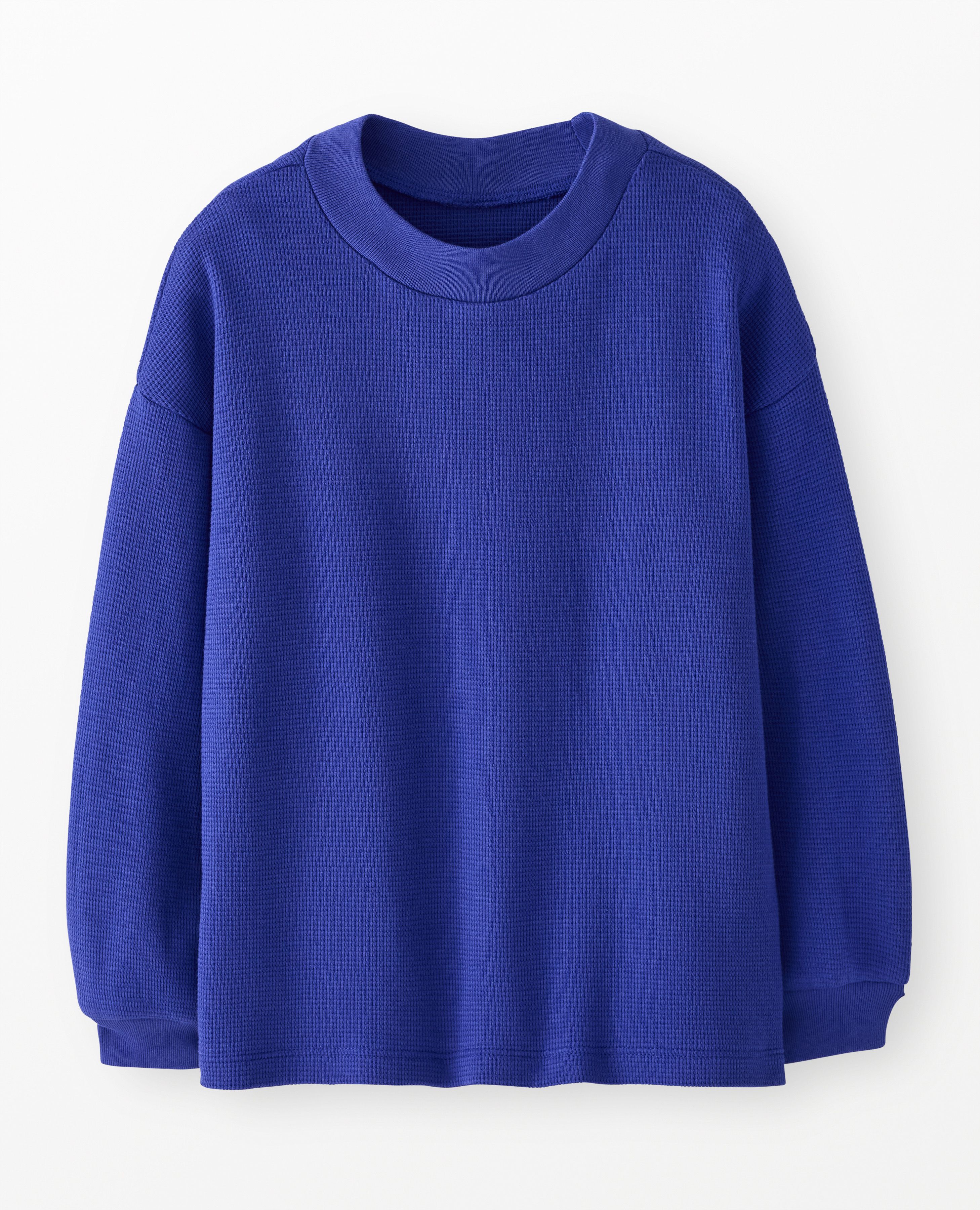 Long Sleeve Oversized Waffle Crewneck in Spectrum Blue - main