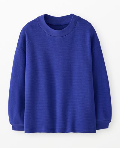 Long Sleeve Oversized Waffle Crewneck in Spectrum Blue - main