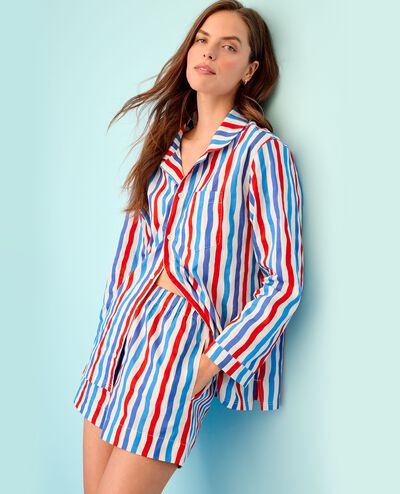 Women's Poplin Pajama Shorts in RWB Wavy Stripes - main