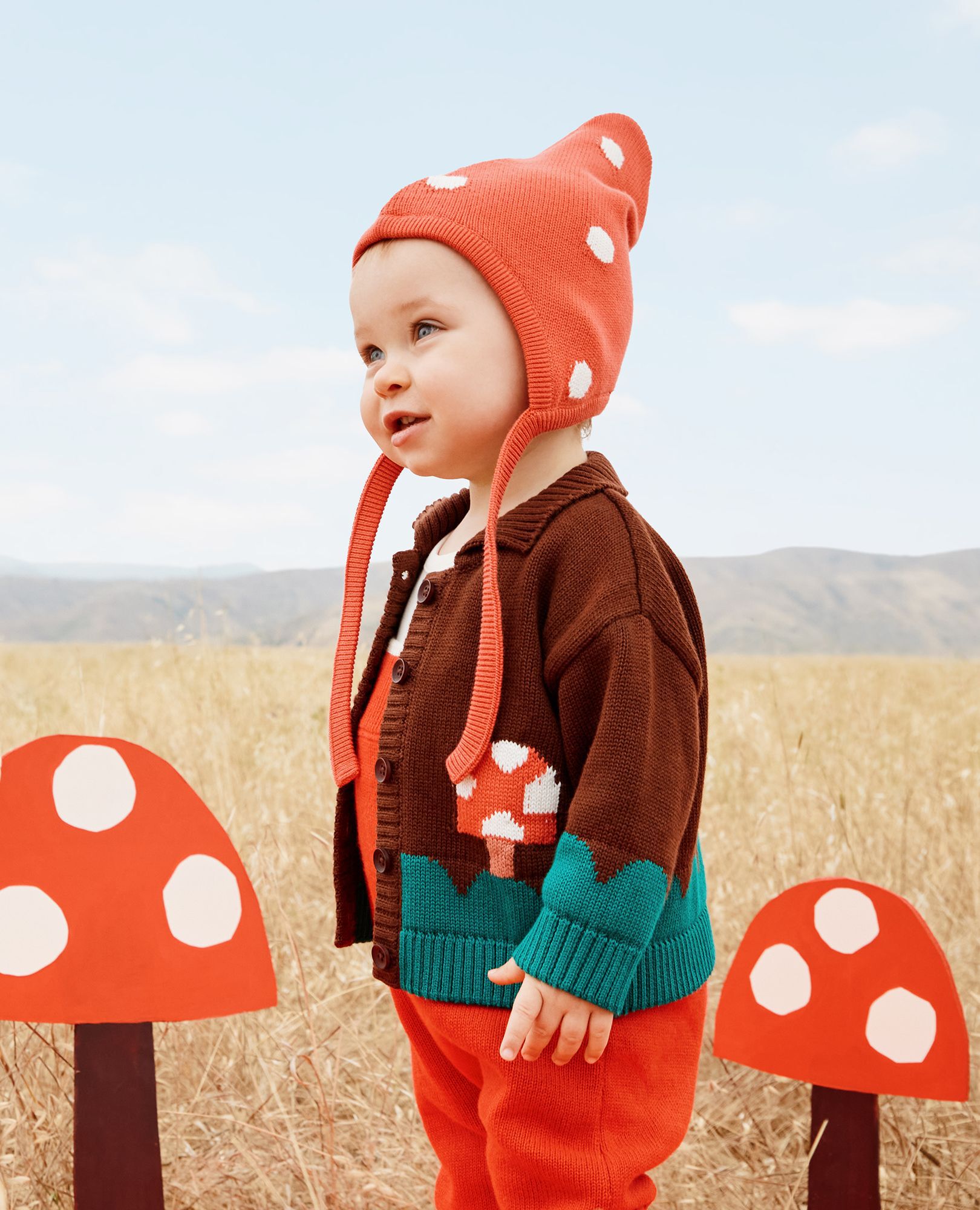 Baby Mushroom Cardigan & Hat Set in Mushroom on Brown - main