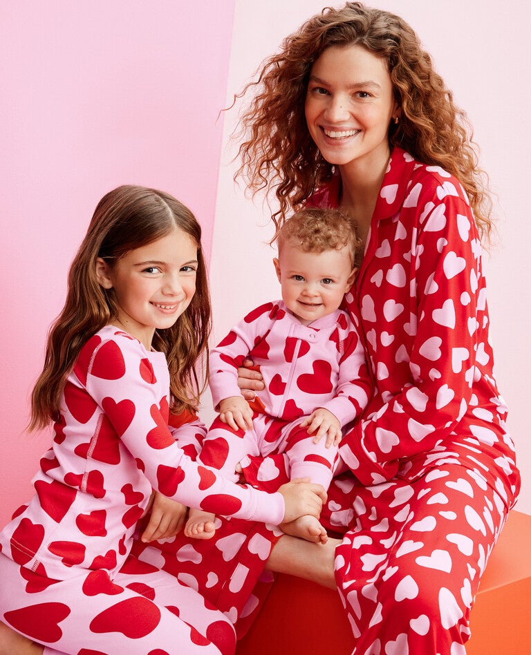 Valentine's Artful Hearts Mommy & Me Pajamas in  - main