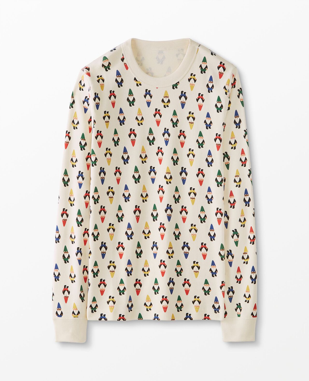 Adult Holiday Long John Pajama Top in Rainbow Gnomes on Ecru - main
