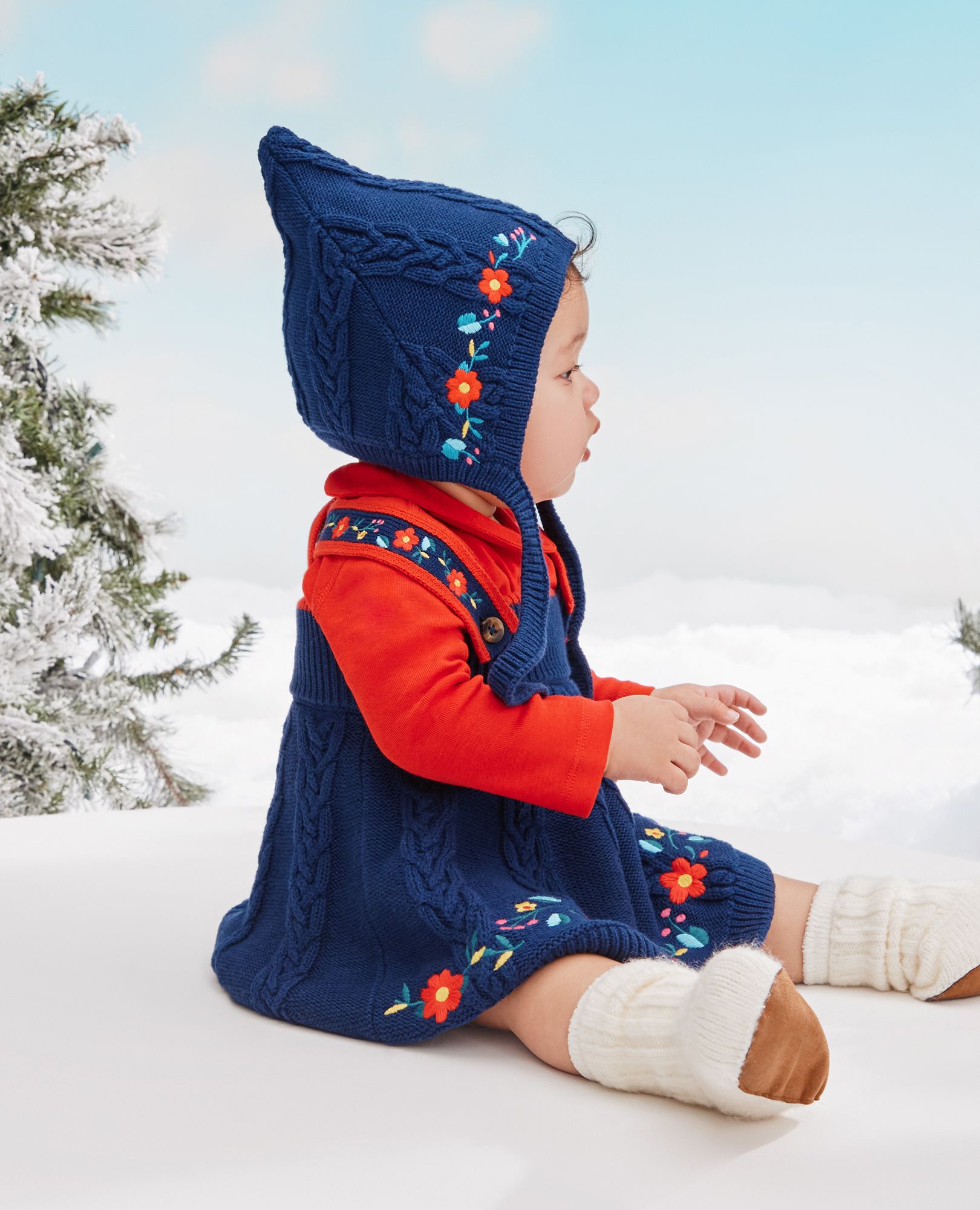 Baby Sweater Dress & Hat Set in Navy Blue - main