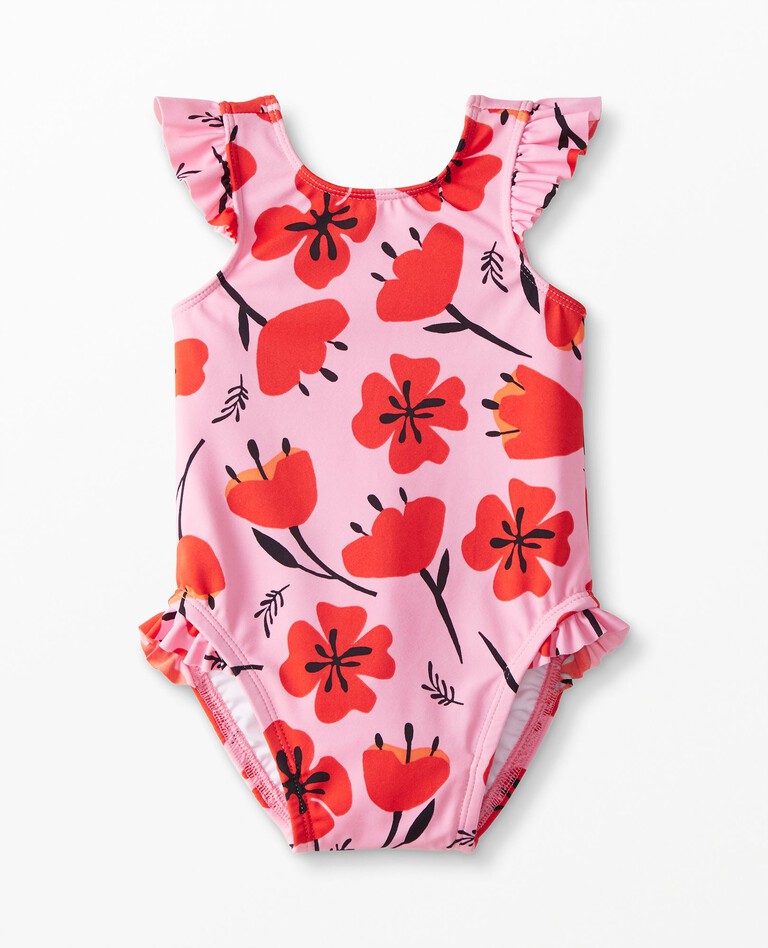 Baby Recycled Fashion One Piece Swim Suit in Pink Poppy - main