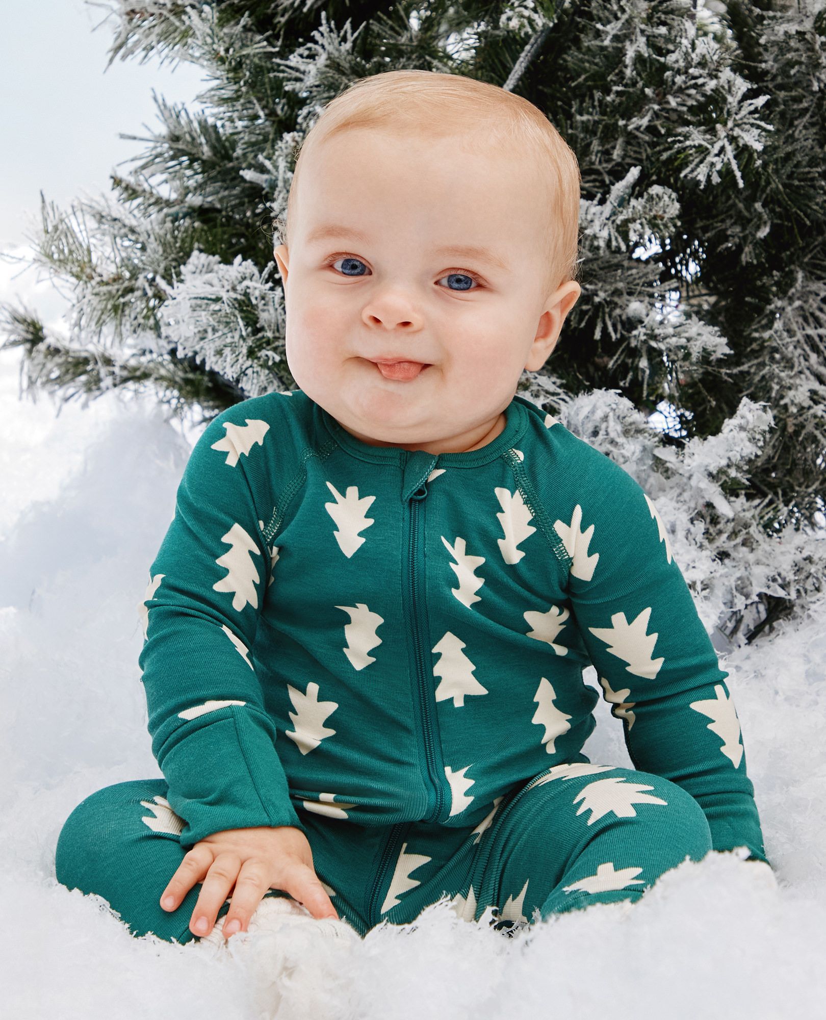 Holiday HannaSoft™ Stretch Sleeper in Happy Trees on Green - main