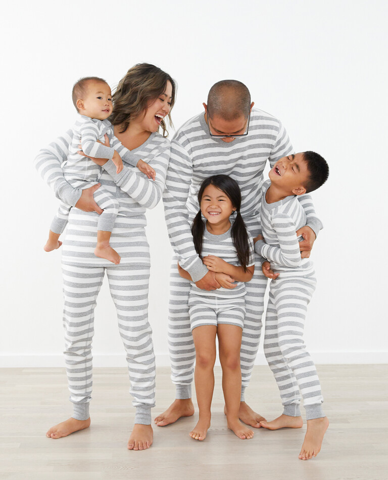 Adult Striped Long John Pajama Top in Heather Grey/Hanna White - main