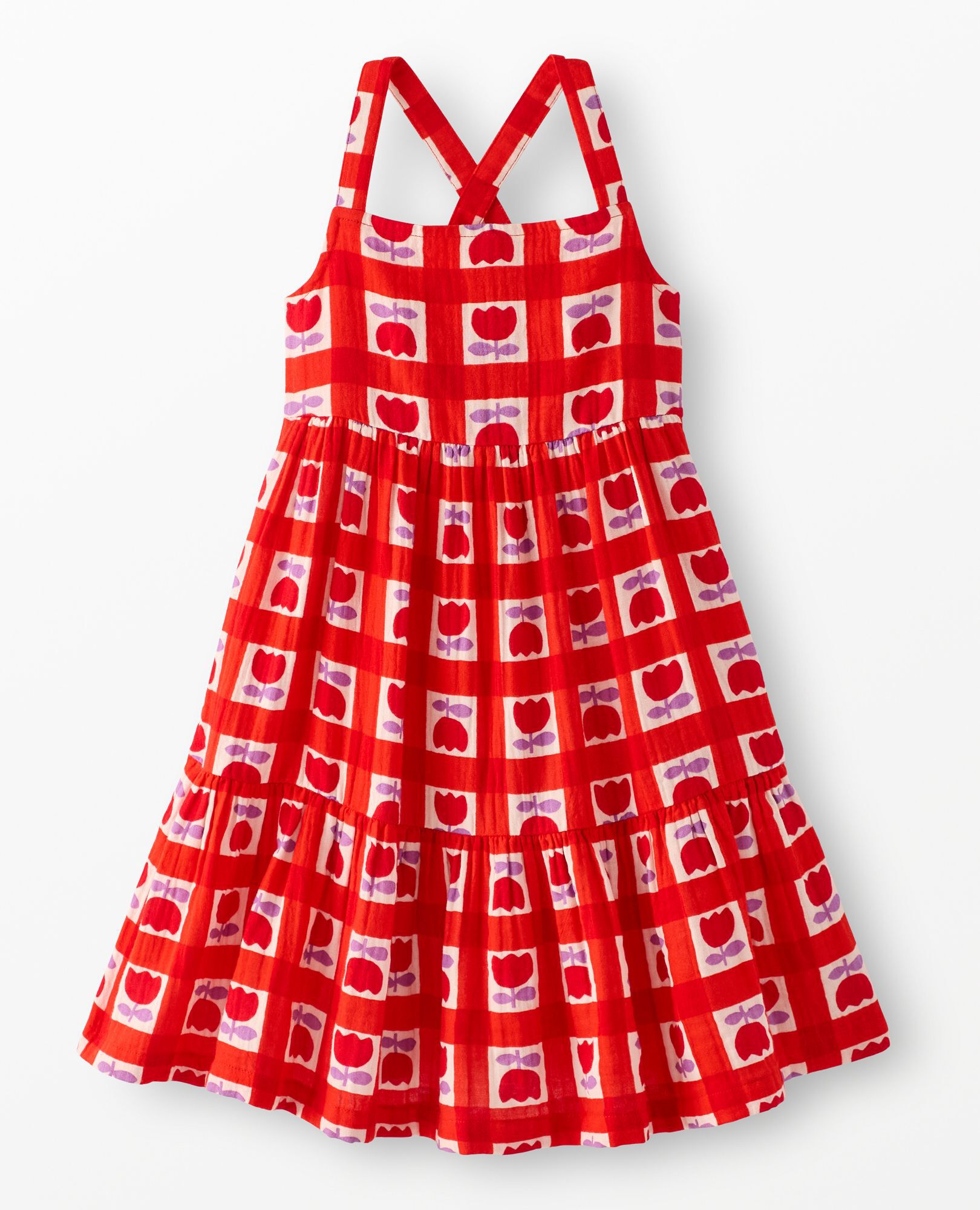 Sleeveless Tiered Muslin Dress in Red Checkered Tulip - main