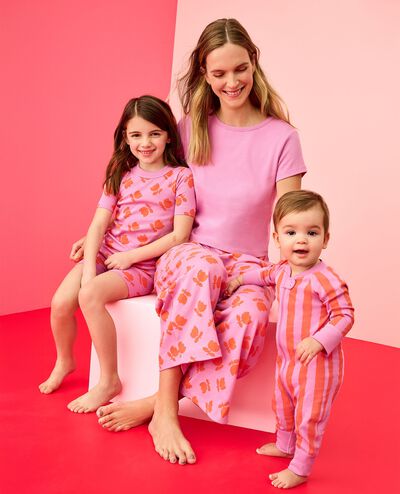 Women's Wide Leg Pajama Set in Tossed Tulips on Pink - main