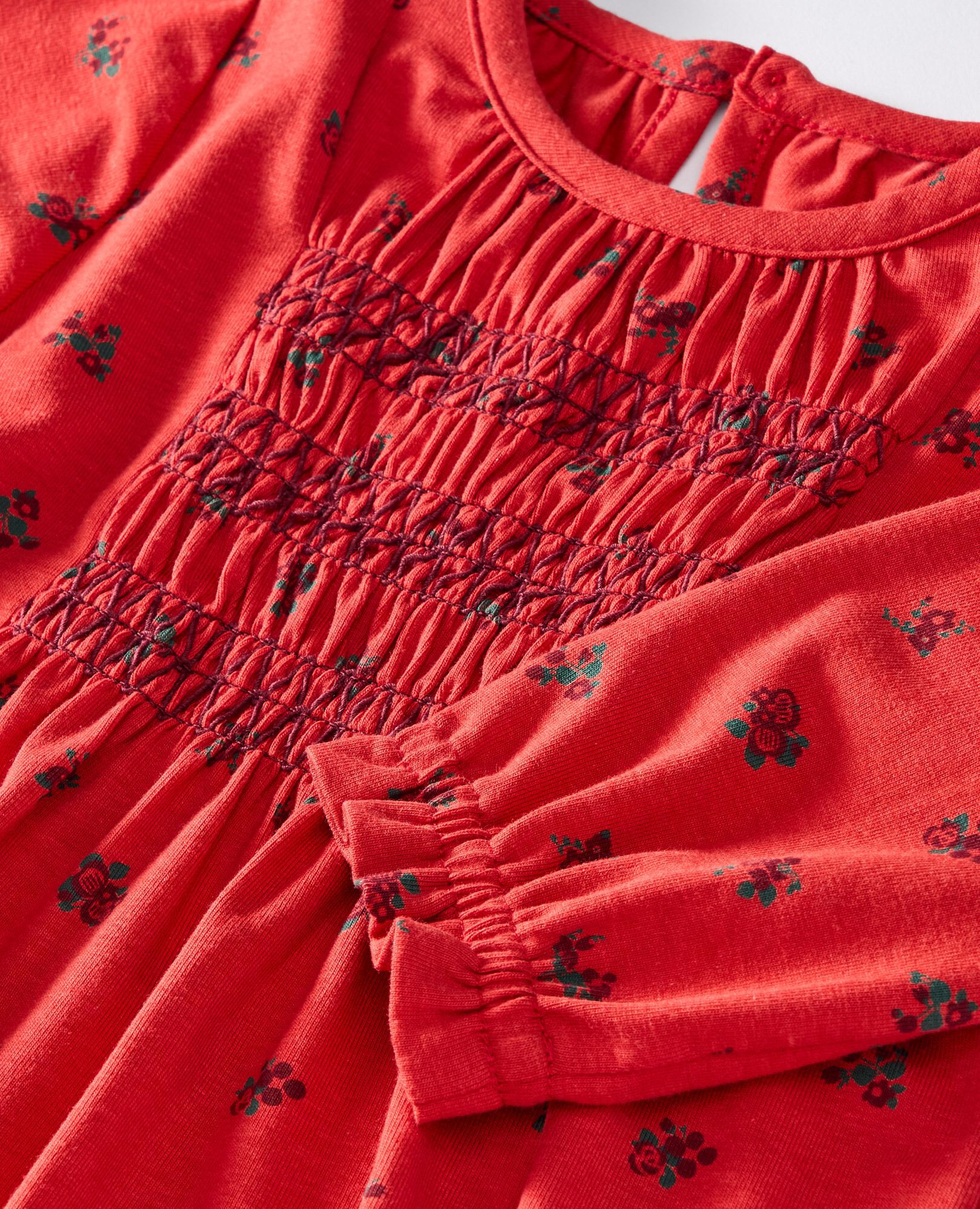 Baby Long Sleeve Smocked Dress & Bloomers Set in Delicate Florals on Scarlet Red - main