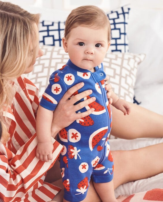 Baby HannaJams™ Sleeper Pajamas in Fruit Party On Blue - 100% Organic Combed Cotton - Size 3-6 mos by Hanna Andersson