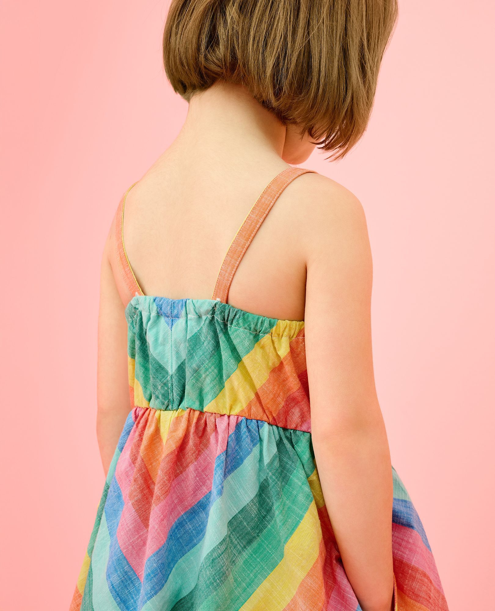 Sleeveless Poplin Midi Dress with Pockets in Bright Rainbow Stripe - main