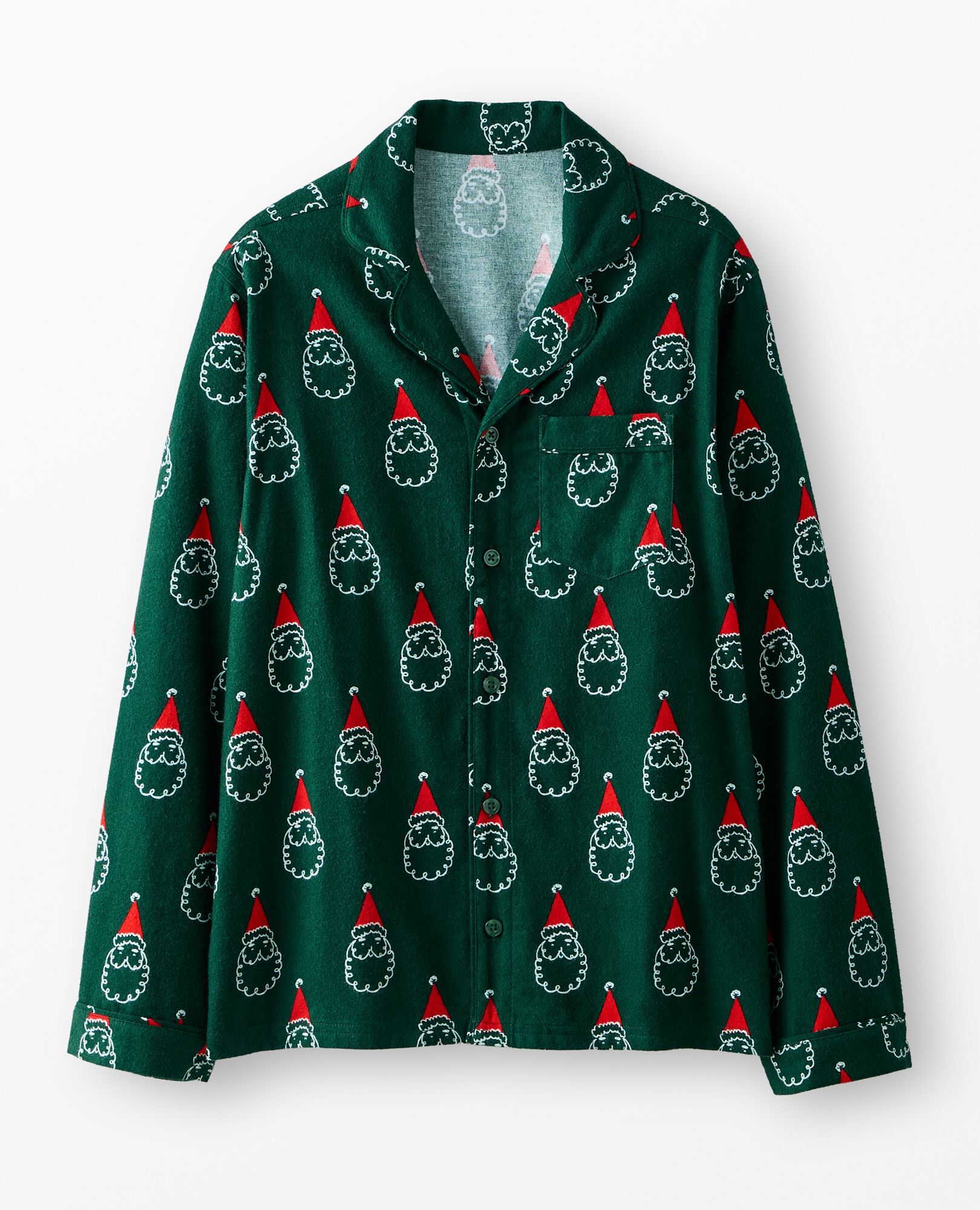Adult Holiday Flannel Pajama Top in Santa on Malachite - main