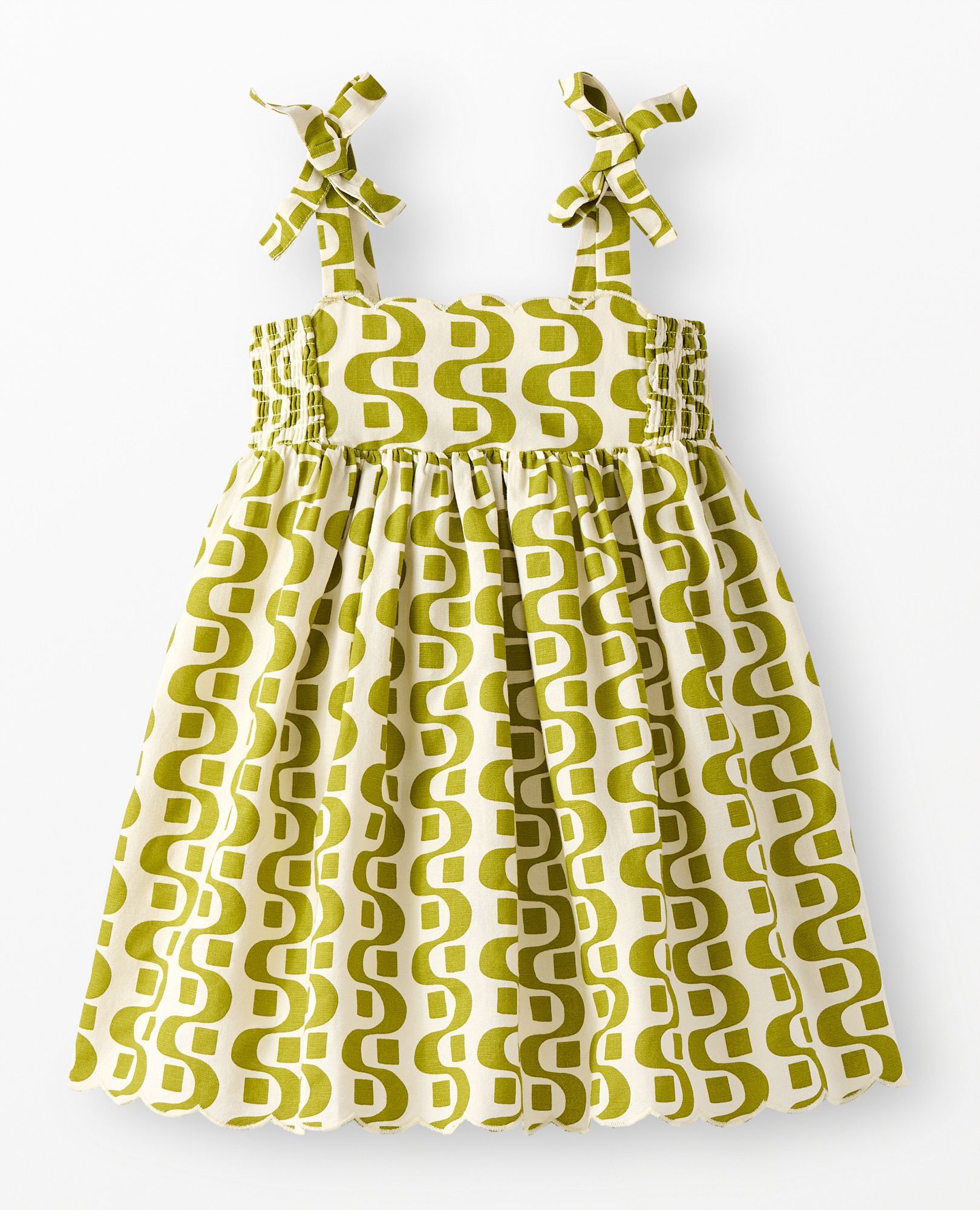 Sleeveless Linen Bow Strap Dress in Groovy Stripes on Ecru - main