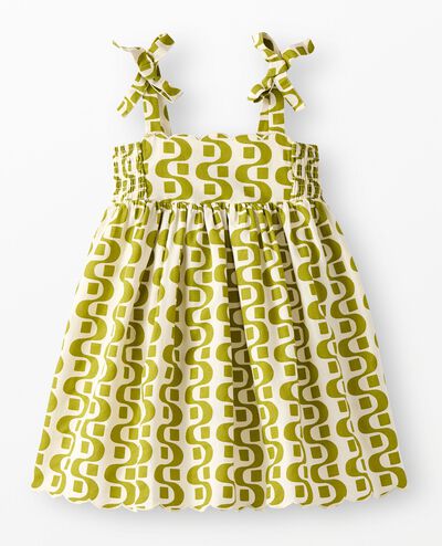 Sleeveless Linen Bow Strap Dress in Groovy Stripes on Ecru - main