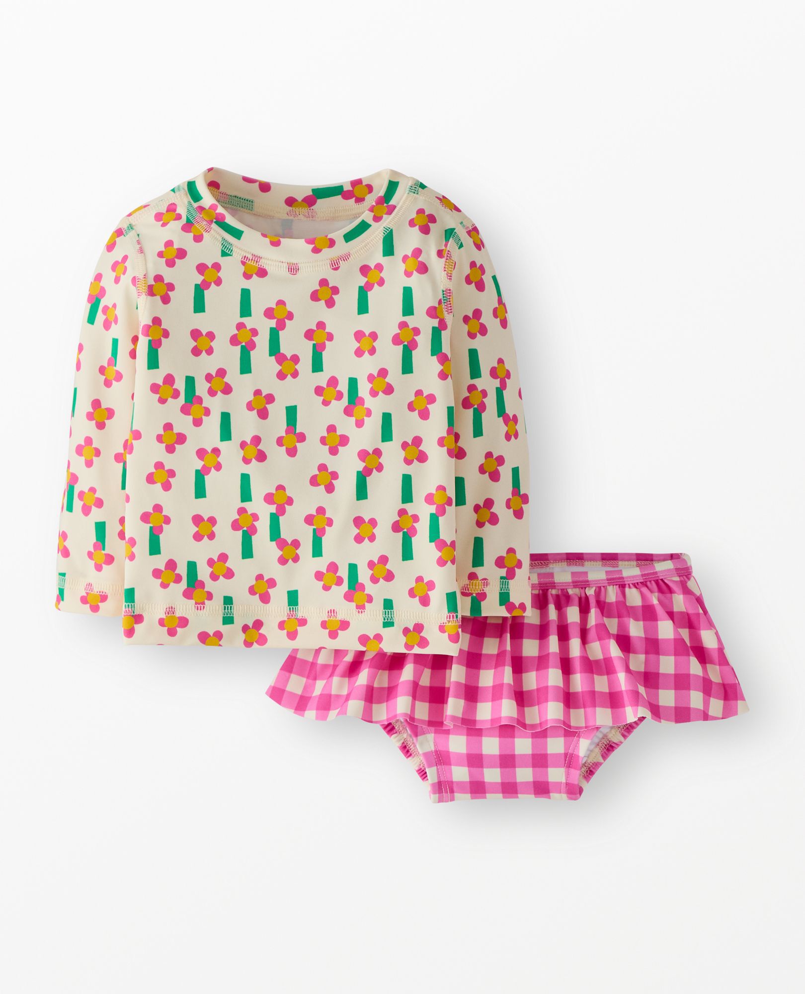 Baby Rashguard & Skirted Bikini Bottom Set in A Field of Flowers on Ecru - main