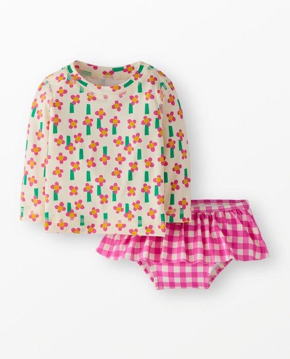 Girls' A Field Of Flowers On Ecru Baby Rash Guard & Skirted Bikini Bottom Set - Size Toddler 2 by Hanna Andersson
