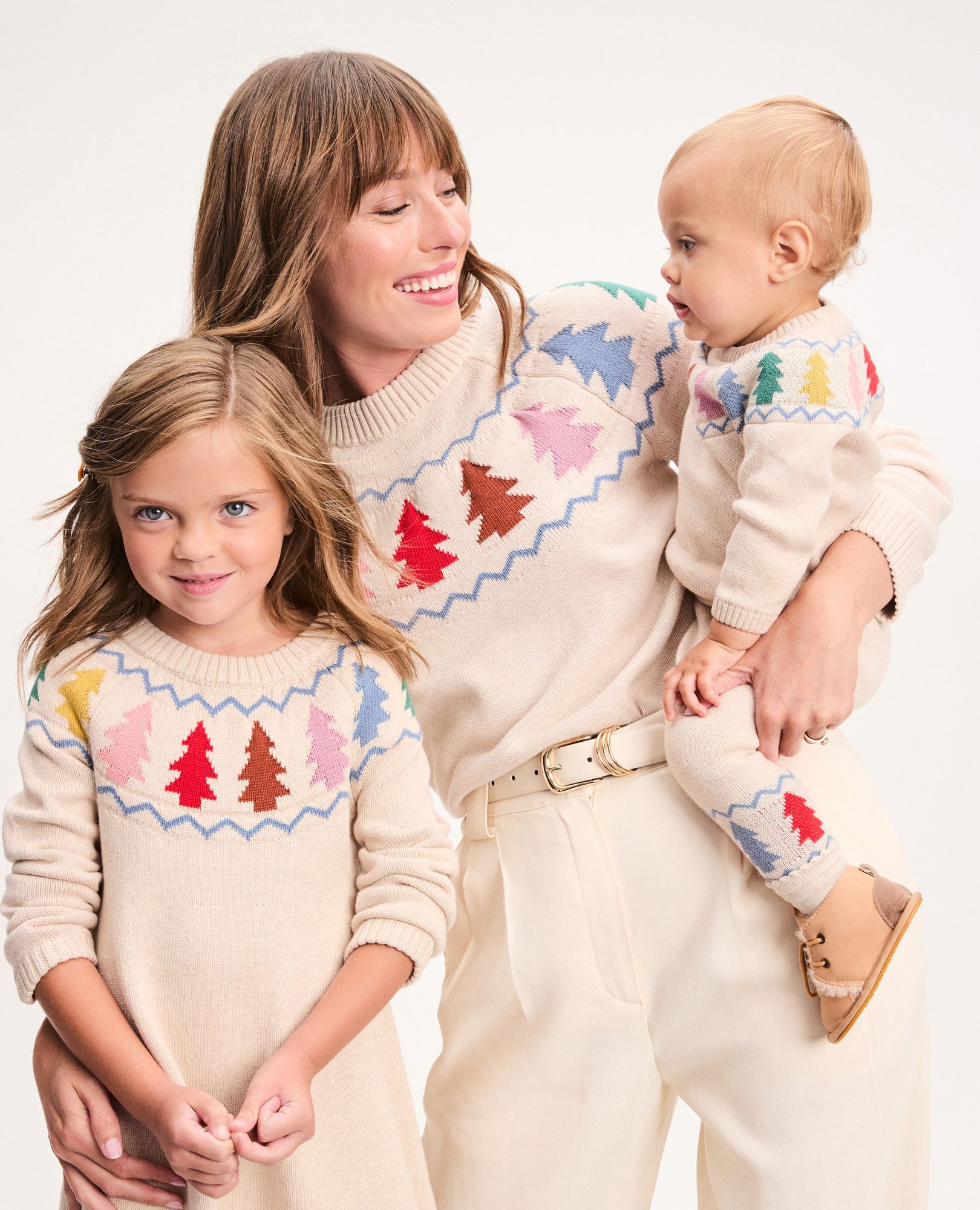 Holiday Sweater Dress in Festive Forest on Oat Heather - main