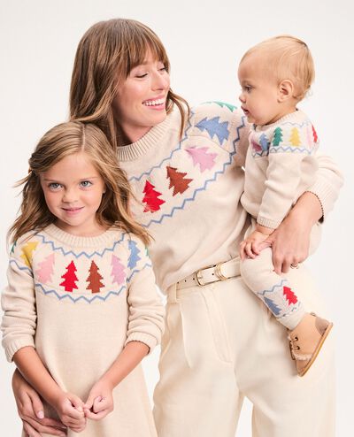 Holiday Sweater Dress in Festive Forest on Oat Heather - main