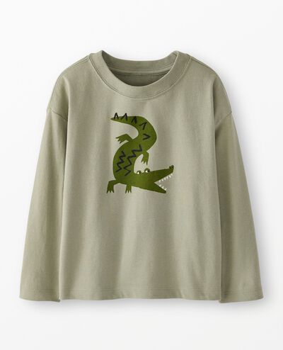 Long Sleeve Relaxed Fit Graphic T-Shirt in Pine Green Alligator on Seagrass - main