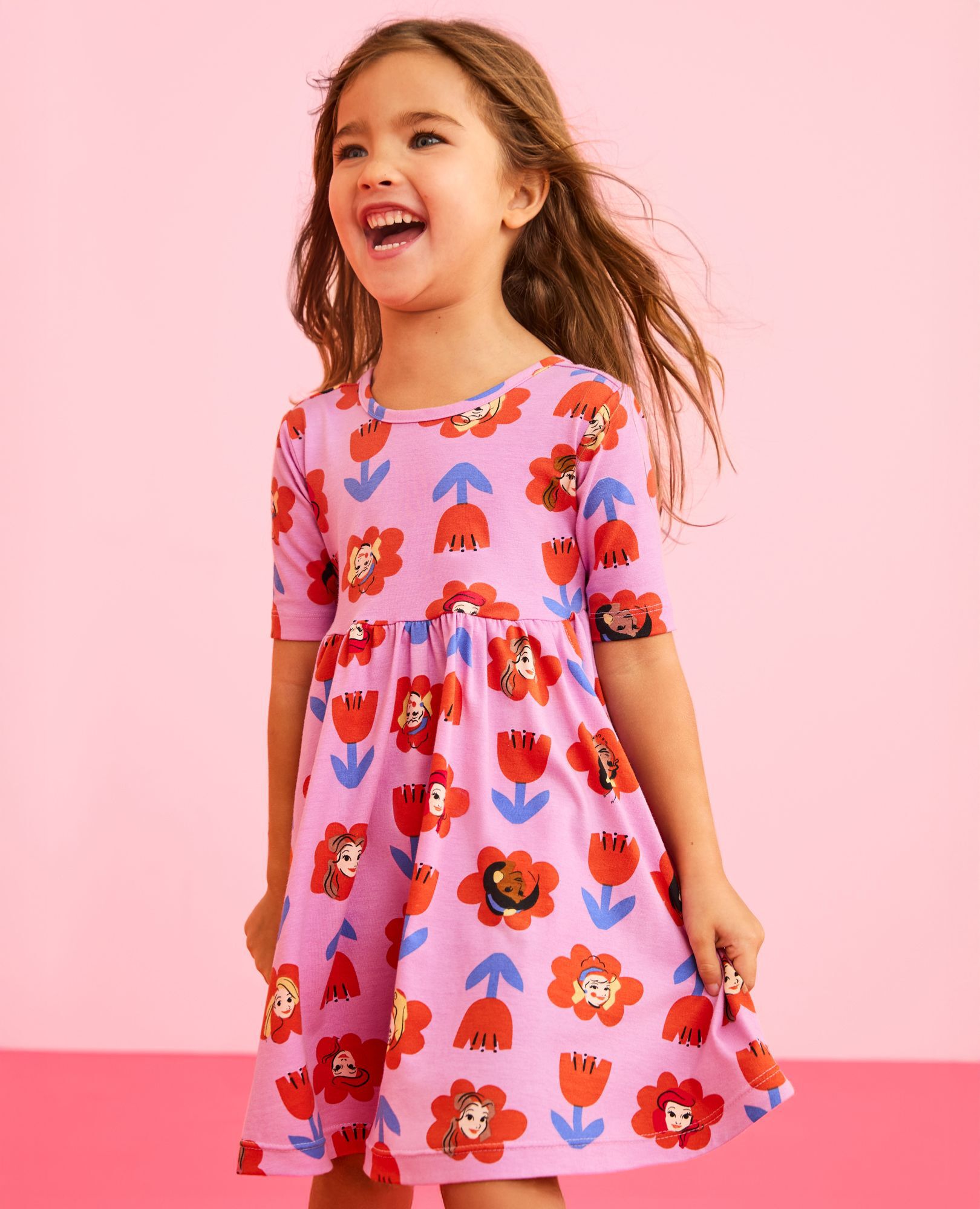 Disney Princess Skater Dress with Pockets in Princess Bold Floral Pink - main