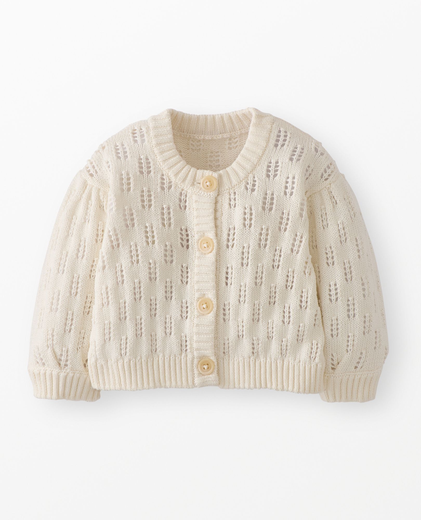 Baby Balloon Sleeve Pointelle Cardigan Sweater in Ecru - main