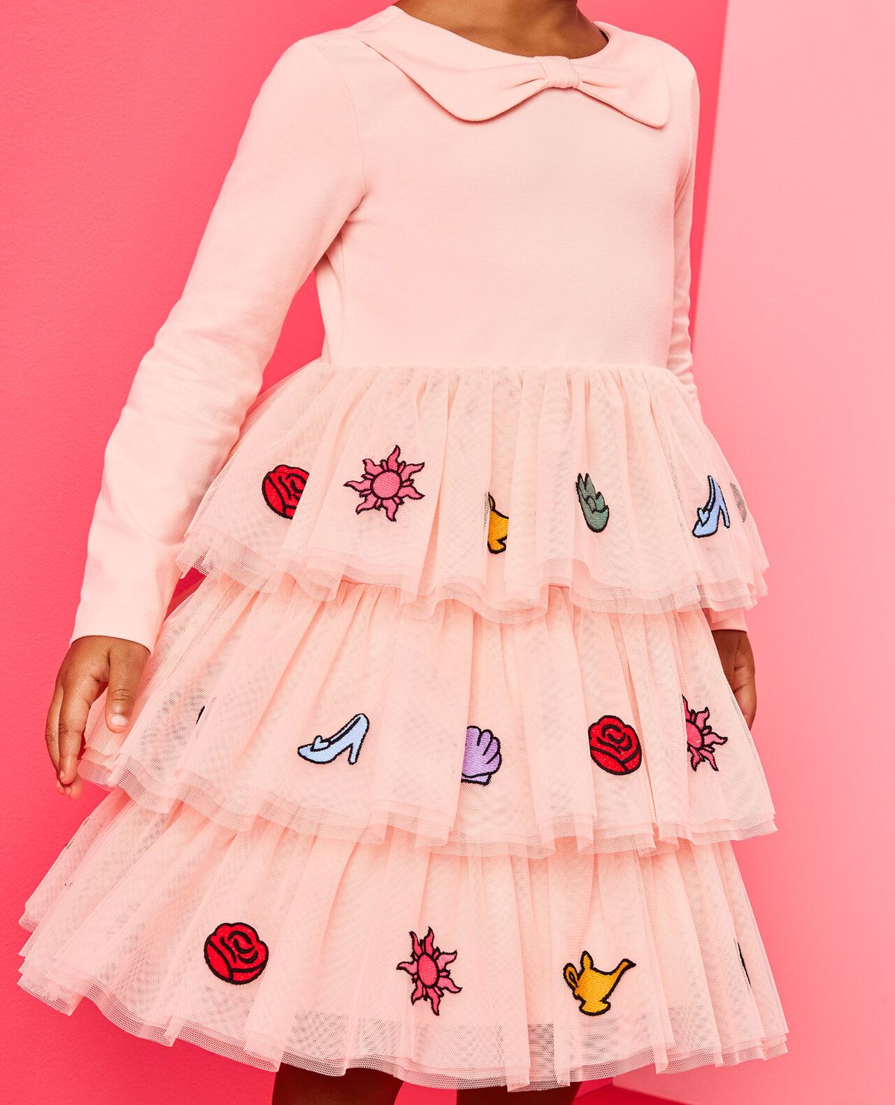 Disney Princess Long Sleeve Tulle Dress in Multi Princess on Pink - main