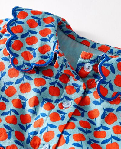 Collared Twill Dress with Pockets in Red Apples on Cameo Blue - main