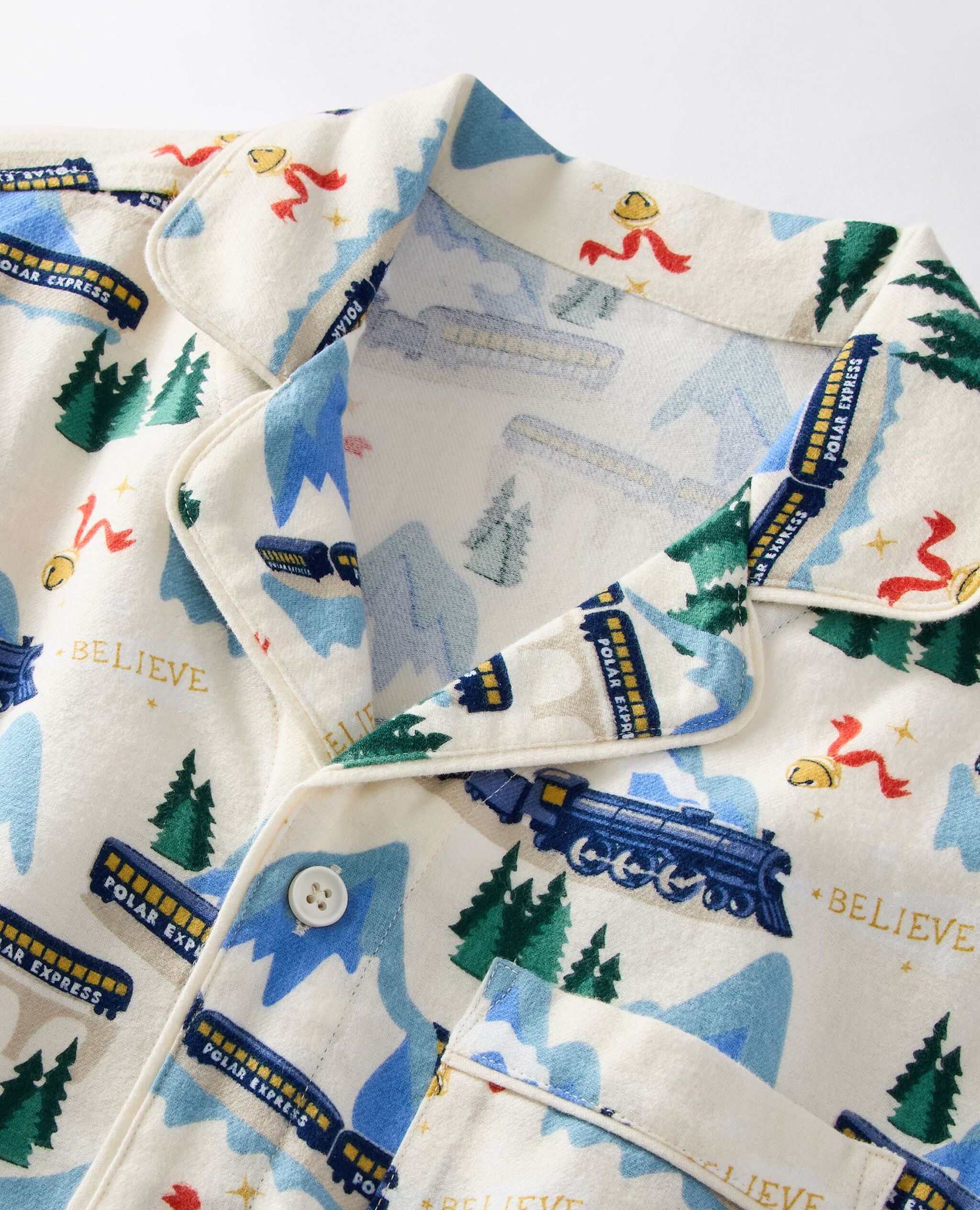 Adult The Polar Express Flannel Pajama Top in Polar Express on Ecru - main