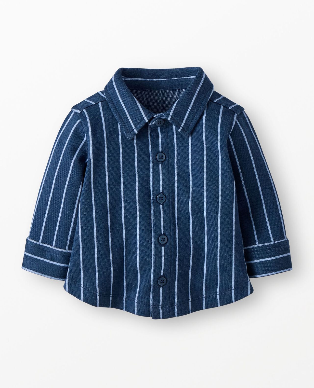 Baby Jacquard Button Up Shirt in Blue Pinstripe - main
