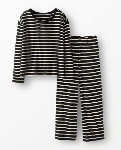 Women's Wide Leg Pajama Set in Black/Ecru - main