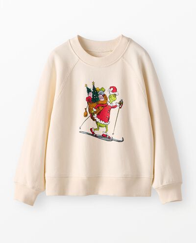 Dr. Seuss Grinch French Terry Sweatshirt in Grinch Skiing on Ecru - main
