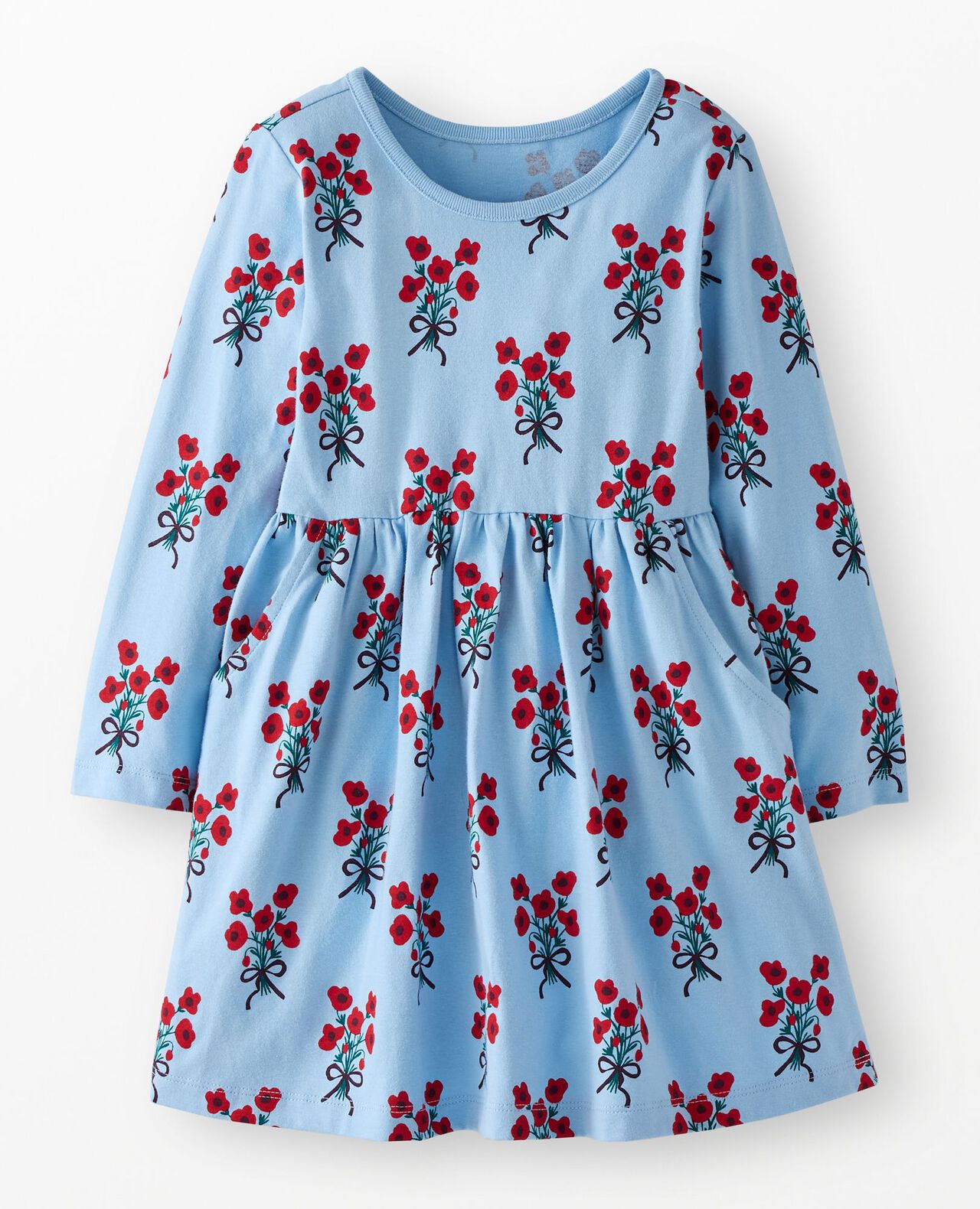 Long Sleeve Everywhere Dress with Pockets in Bouquets on Powder Blue - main
