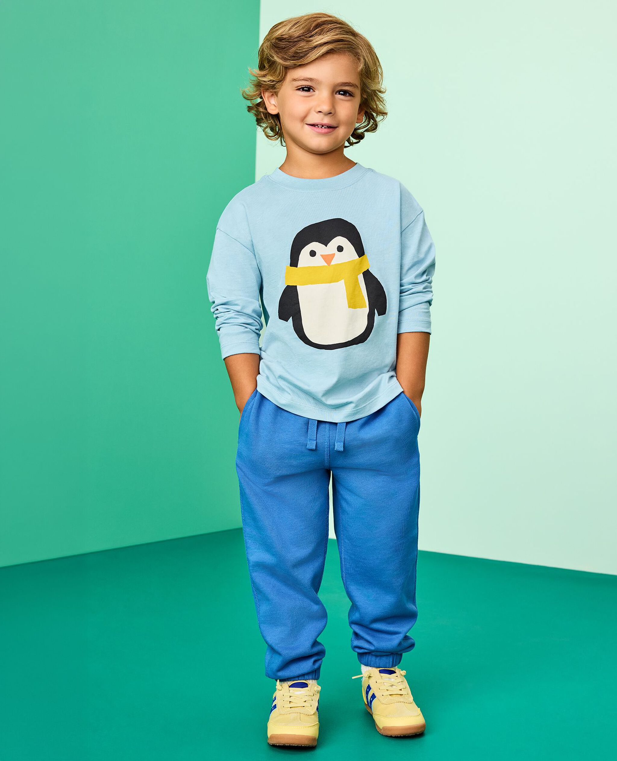 Holiday Long Sleeve Relaxed Fit Graphic T-Shirt in Cute Penguin - main