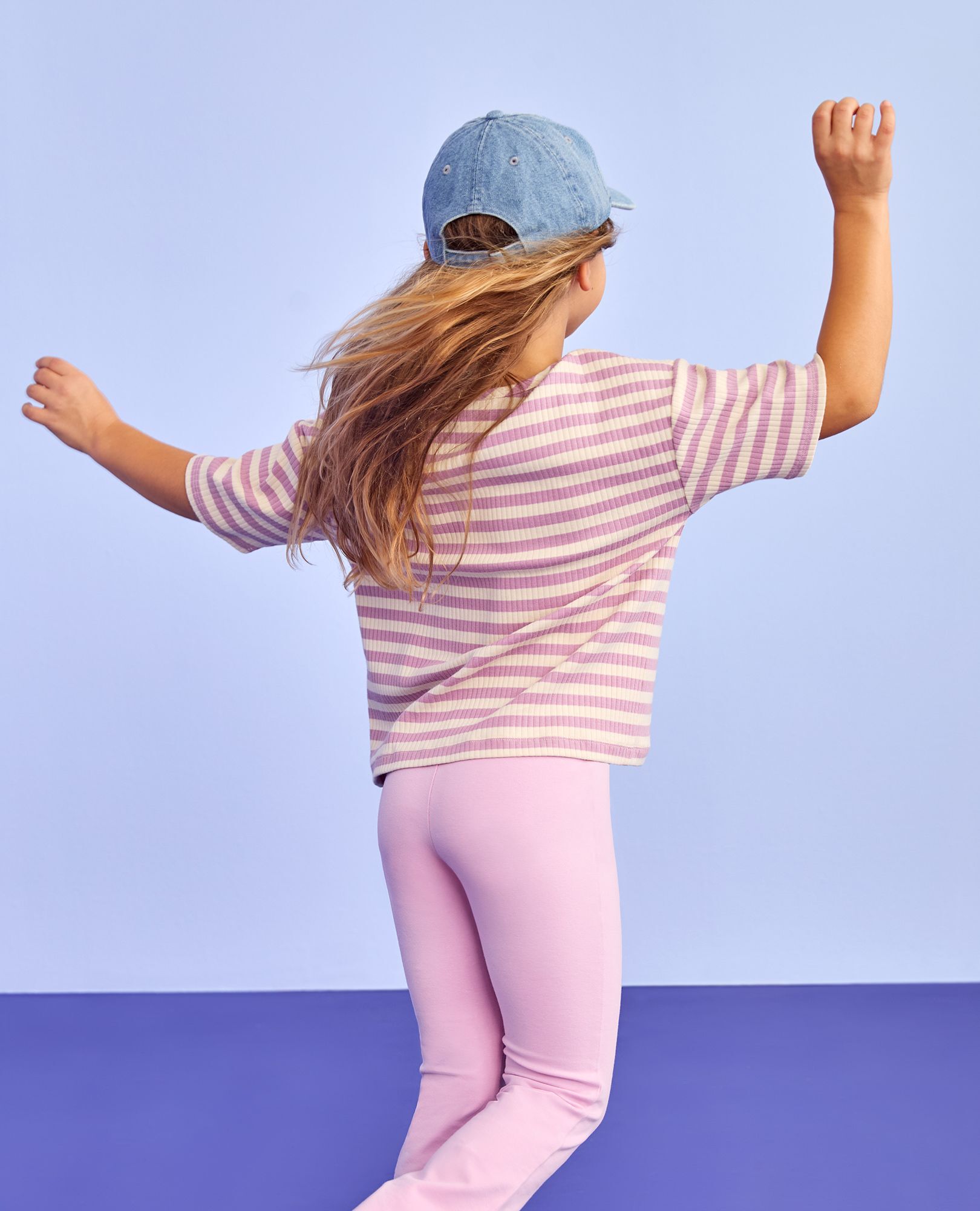 Relaxed Fit Ribbed Embroidered T-Shirt in Purple/Ecru - main