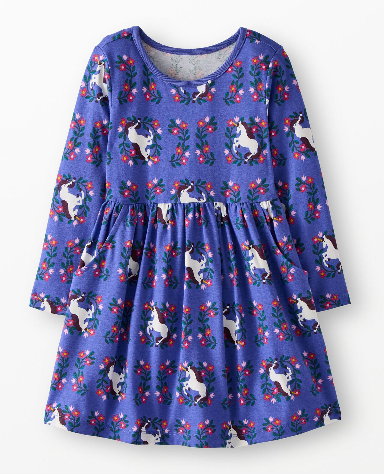 Long Sleeve Everywhere Dress with Pockets in Magical Unicorn on Violet Storm - main