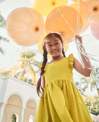 Ruffle Sleeve Linen Dress in Parakeet Green - main