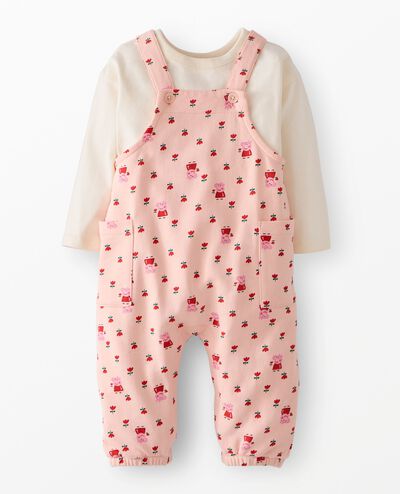 Peppa Pig Long Sleeve T-Shirt & French Terry Overalls Set in Peppa small tulips on Pink - main