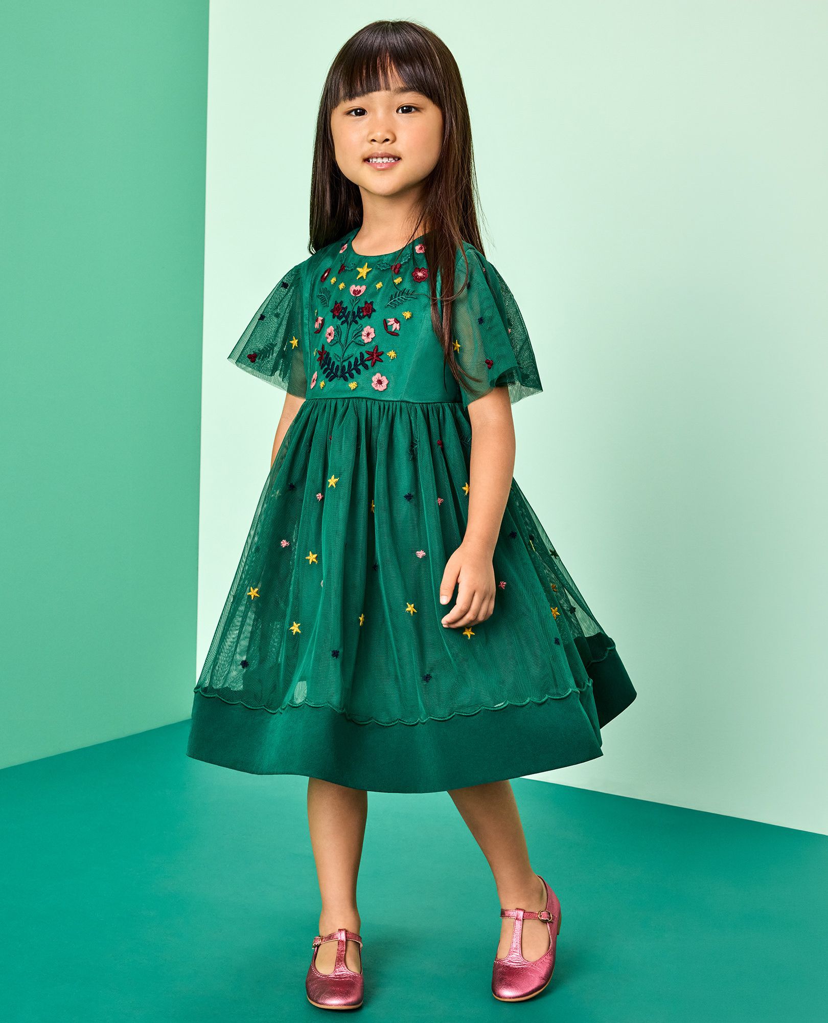 Holiday Tulle Embroidered Dress in Holiday Floral Embroidery - main