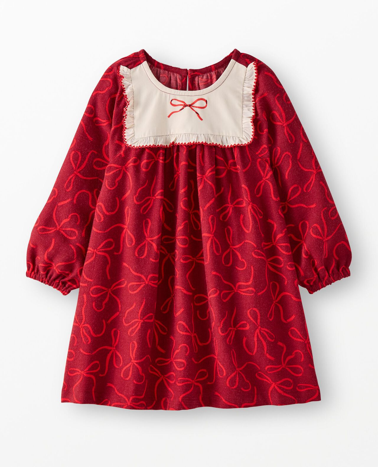 Holiday Flannel Bib Nightgown in Bows on Beet Red - main