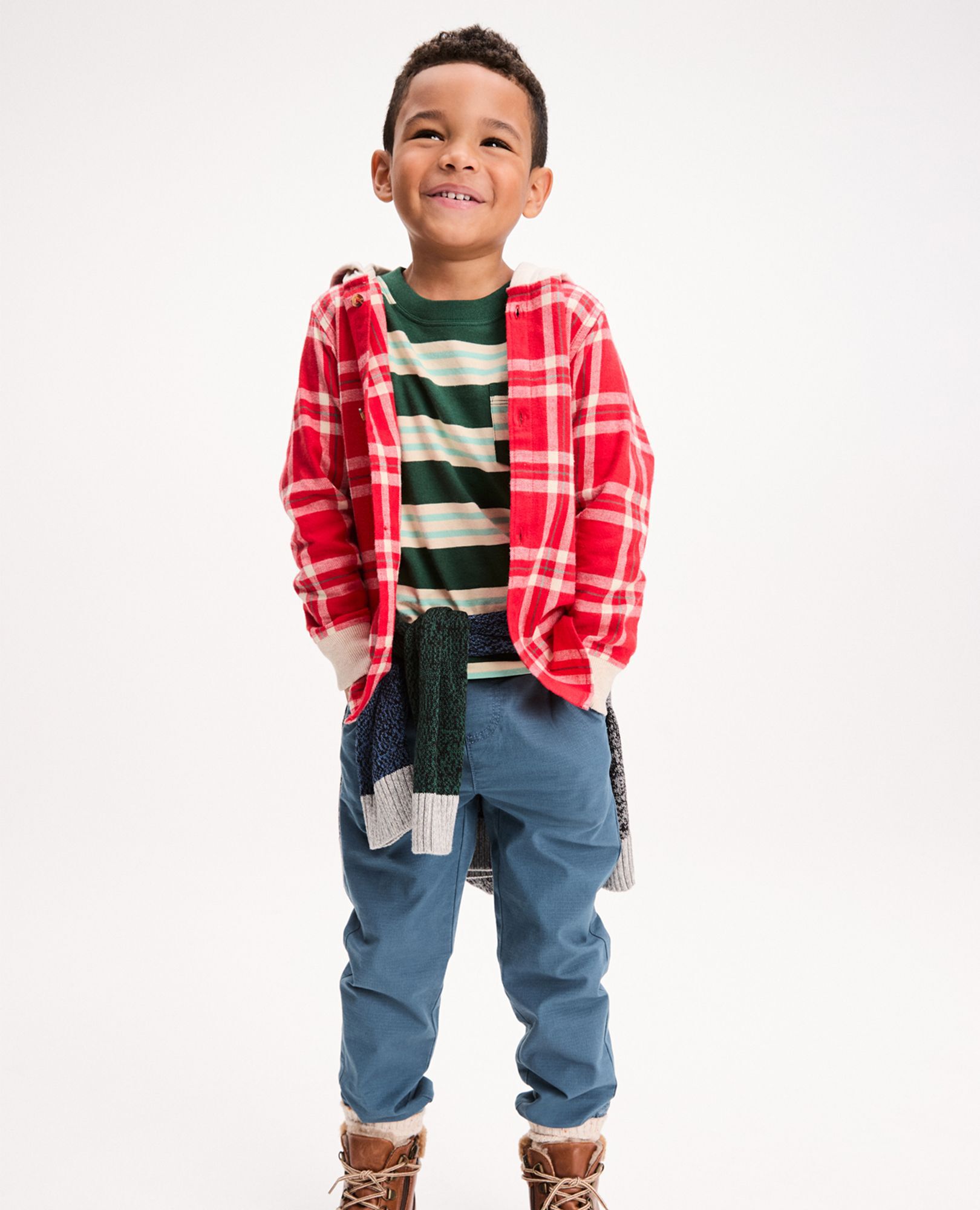 Red Plaid Hooded Flannel Jacket in 100 Cotton Little Boys Size 4 by Hanna Andersson