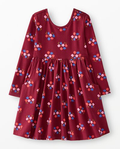 Long Sleeve Skater Dress with Pockets in Flowers on Cherry Lacquer - main
