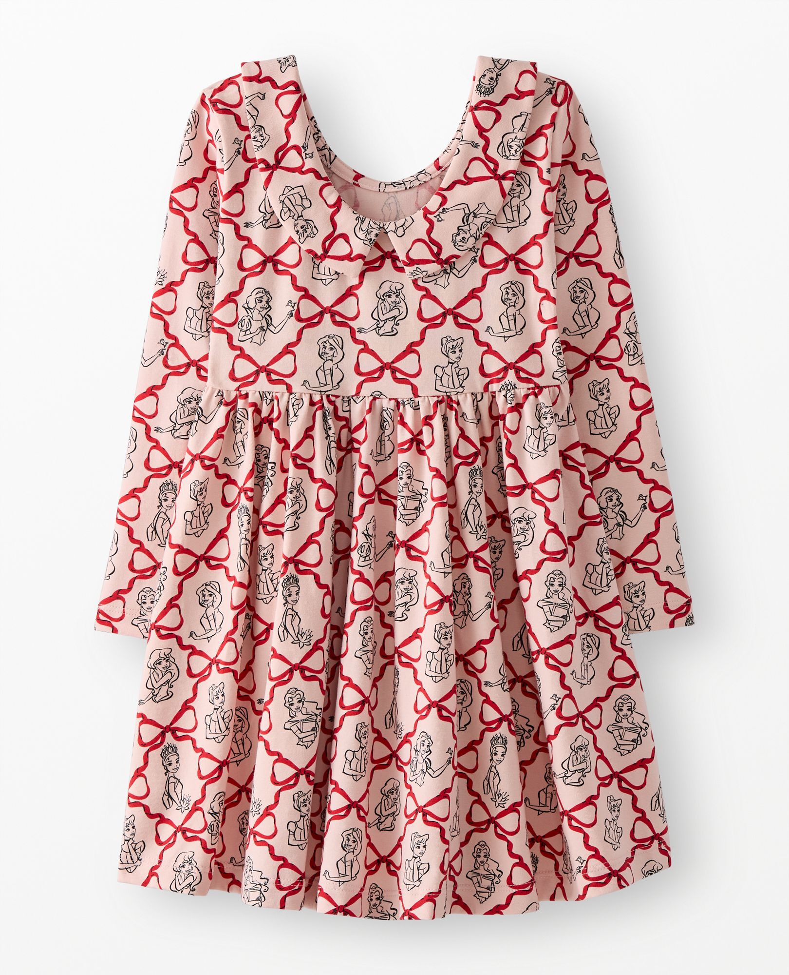 Disney Princess Holiday Long Sleeve Collared Skater Dress with Pockets in Princess Bows - Pink - main