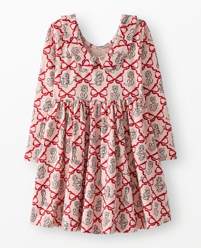 Disney Princess Holiday Long Sleeve Collared Skater Dress with Pockets in Princess Bows - Pink - main