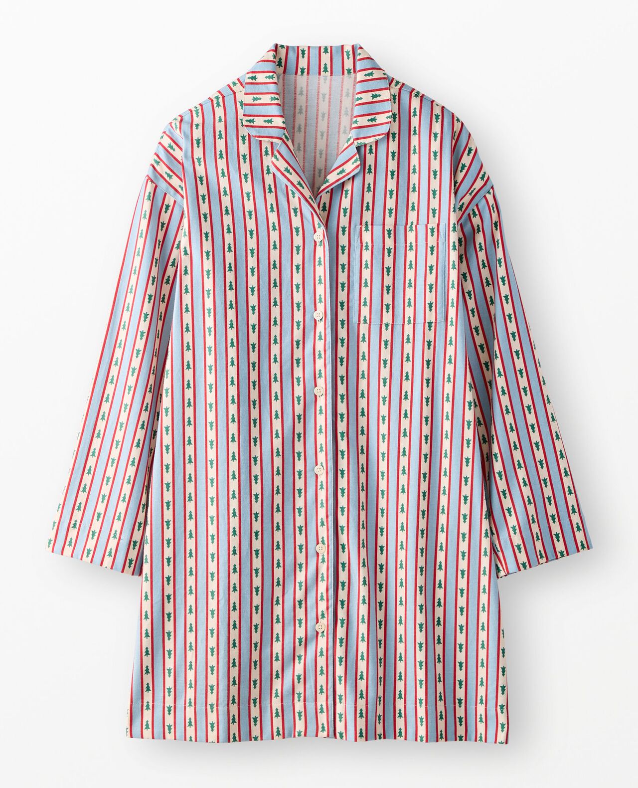 Women's Holiday Flannel Nightshirt in Tree Ribbons on Blue - main
