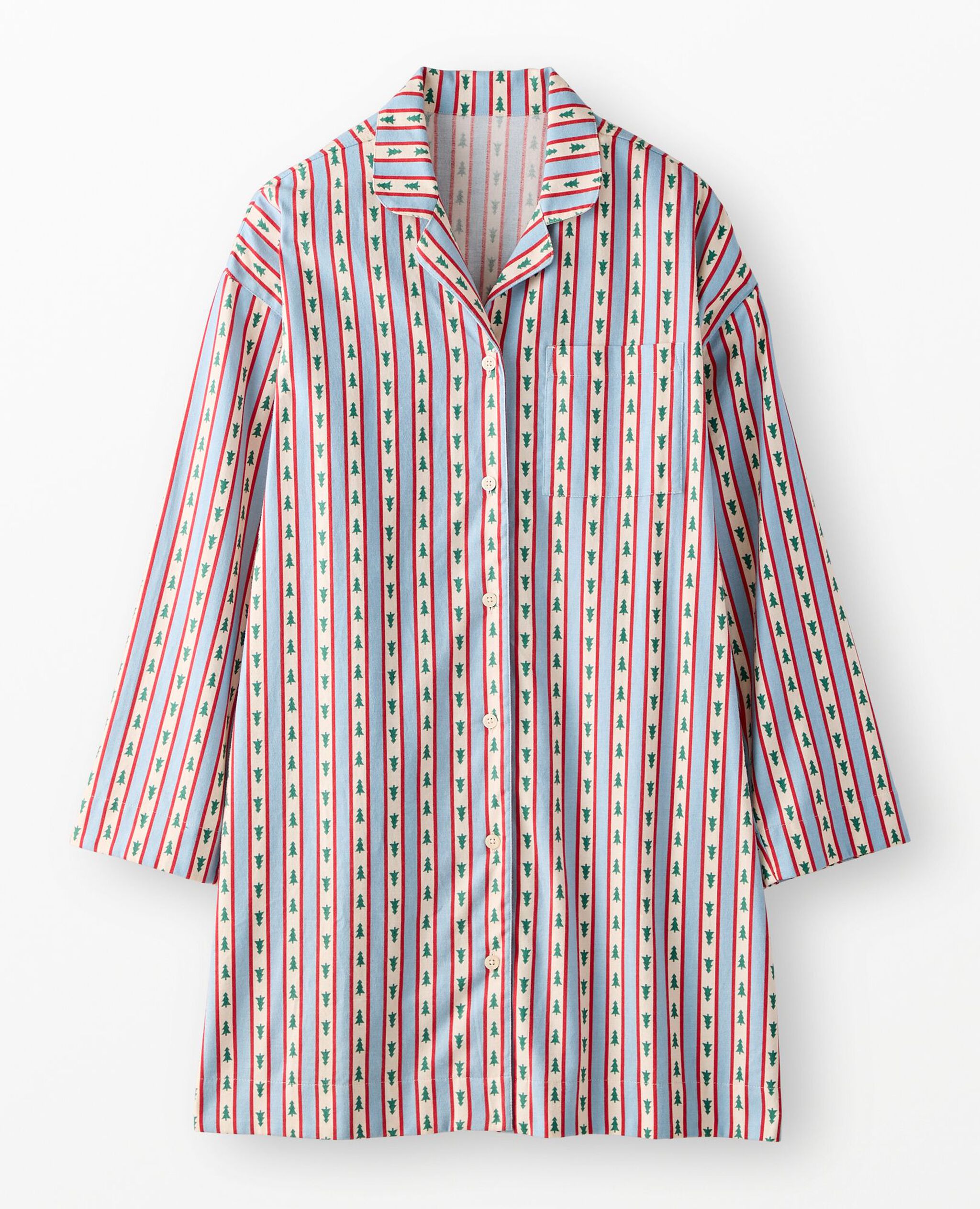 Women's Holiday Flannel Nightshirt in Tree Ribbons on Blue - main