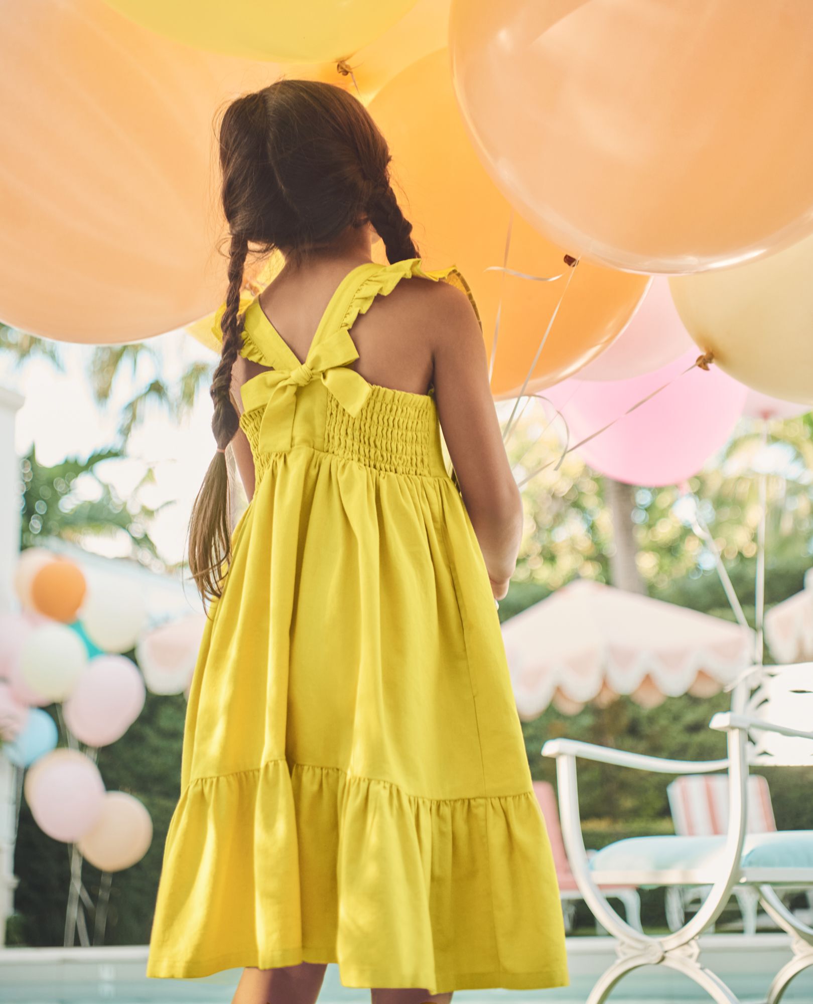 Ruffle Sleeve Linen Dress in Parakeet Green - main