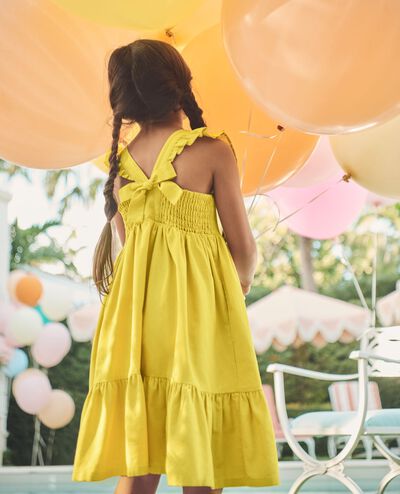 Ruffle Sleeve Linen Dress in Parakeet Green - main