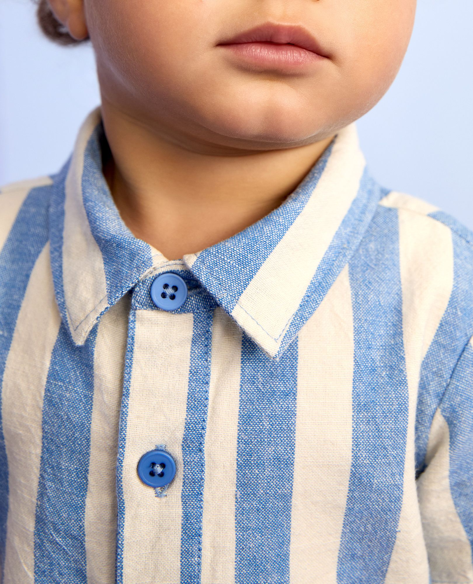 Baby Linen Romper in Horizon Blue/Ecru - main